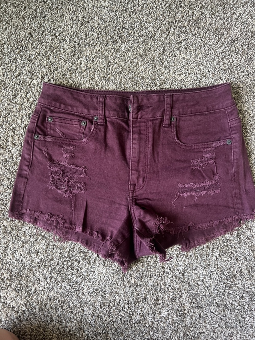 •American Eagle Outfitters• Maroon Distressed Denim Shorts
